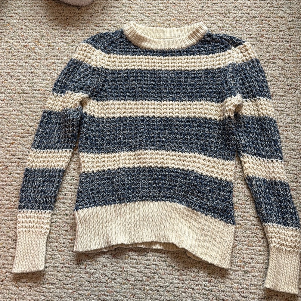 L.L. Bean Blue and Cream Striped Crew Neck Sweater